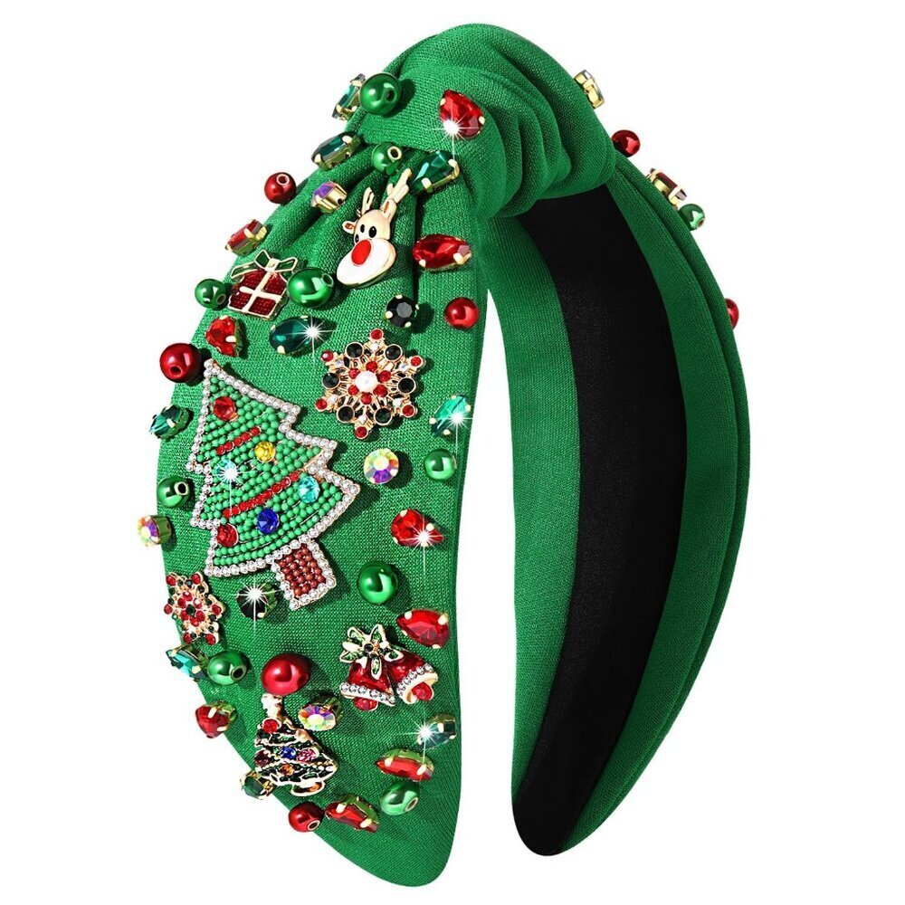 Christmas Headband Women Fabric Pearl Rhinestone Gift Holiday Accessory